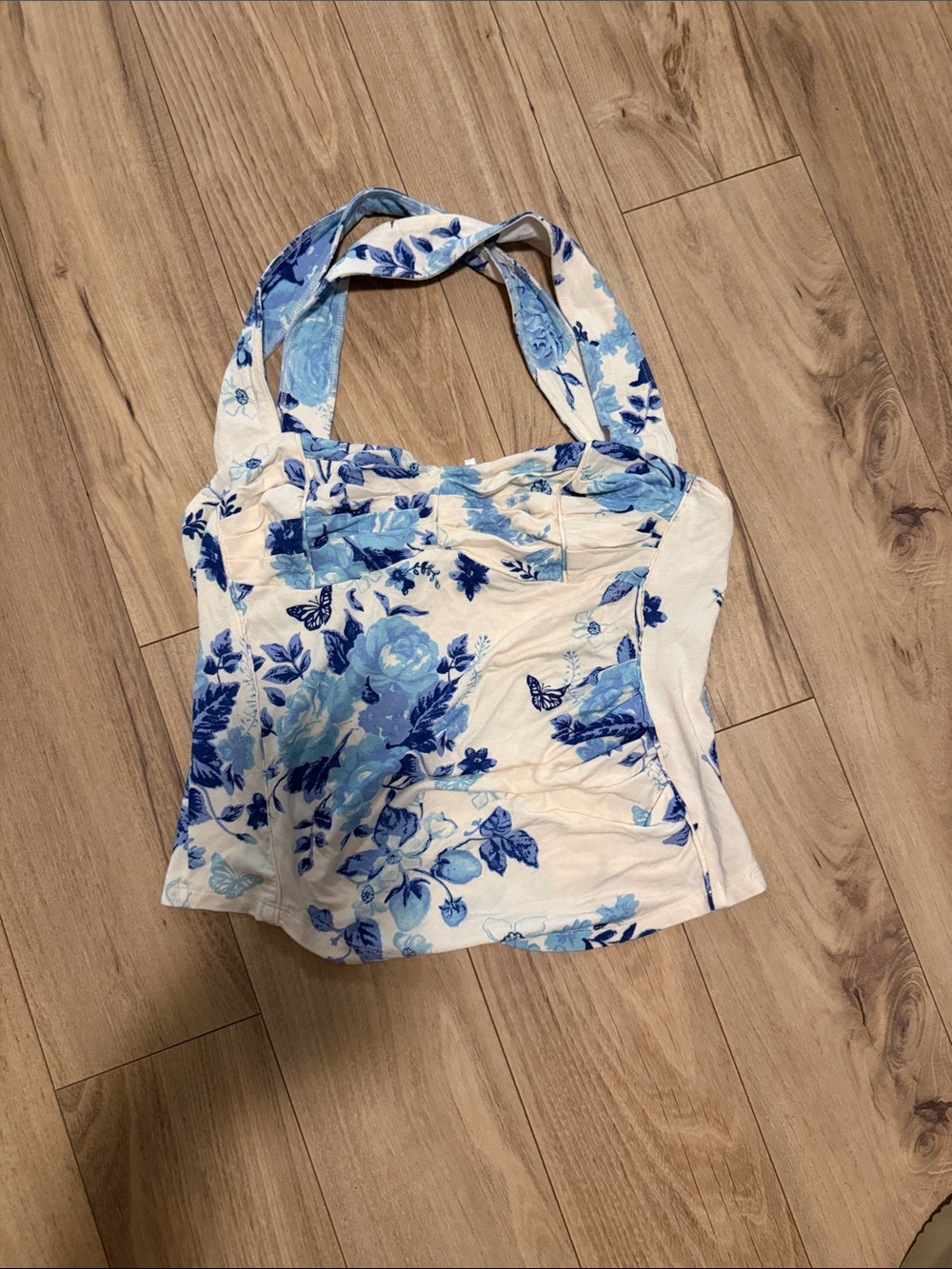 Free People Blue & White Floral Halter Camisole